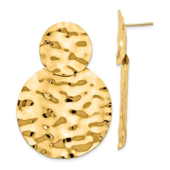 14k Yellow Gold Polished Hammered Dangle Earrings